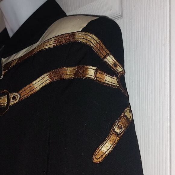 Privata Vintage  black gold cream leopard button down 100% wool blazer Sz 8 - Picture 4 of 7